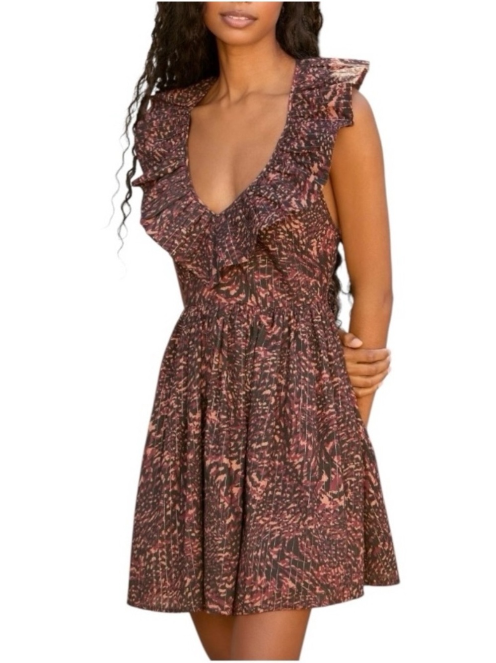 NWT Anthropologie Ruffle V-Neck Backless Mini Dress Size Small